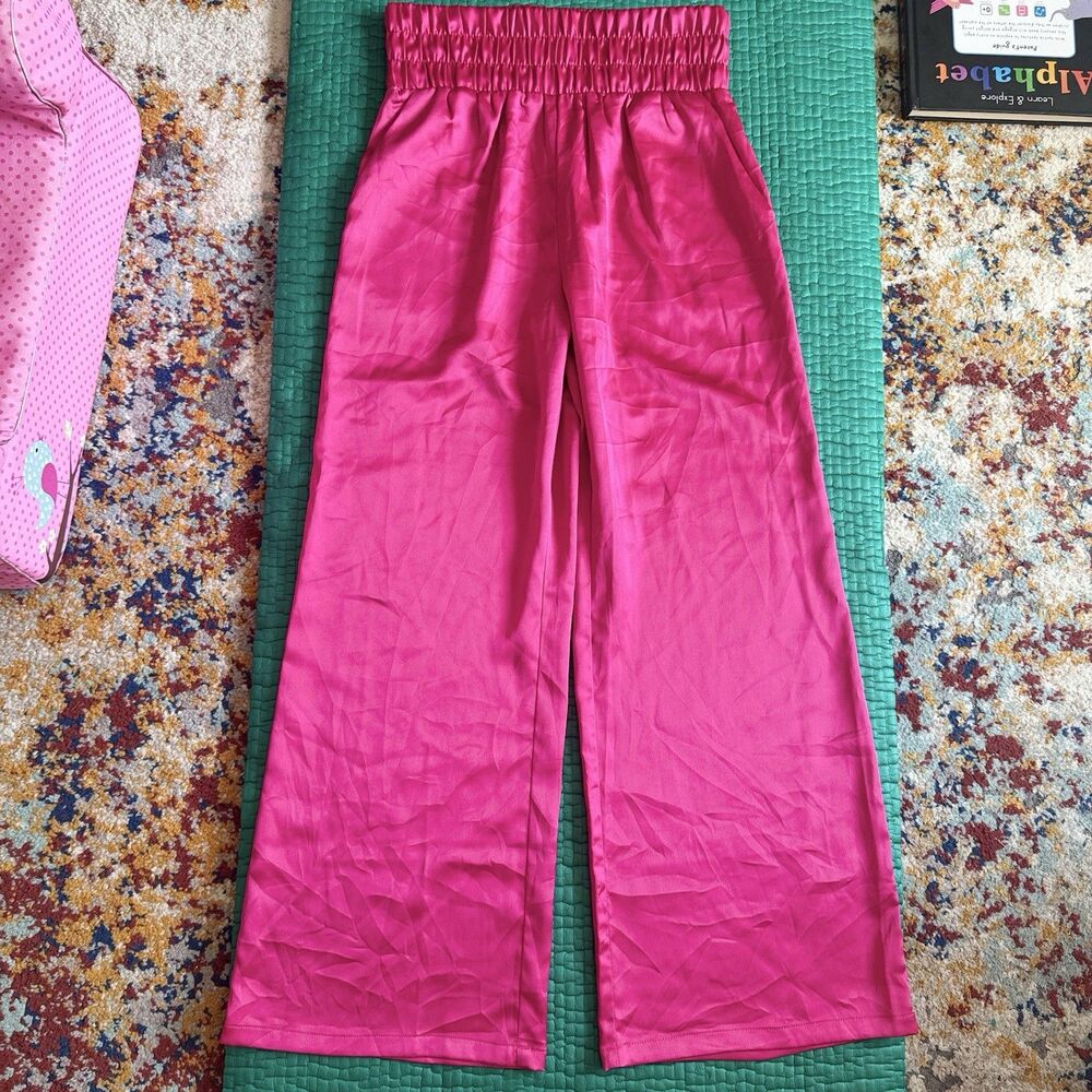Sincerely Jules Wide Leg Satin Designer Stretch Pull On Dress Pants Pink Sz L